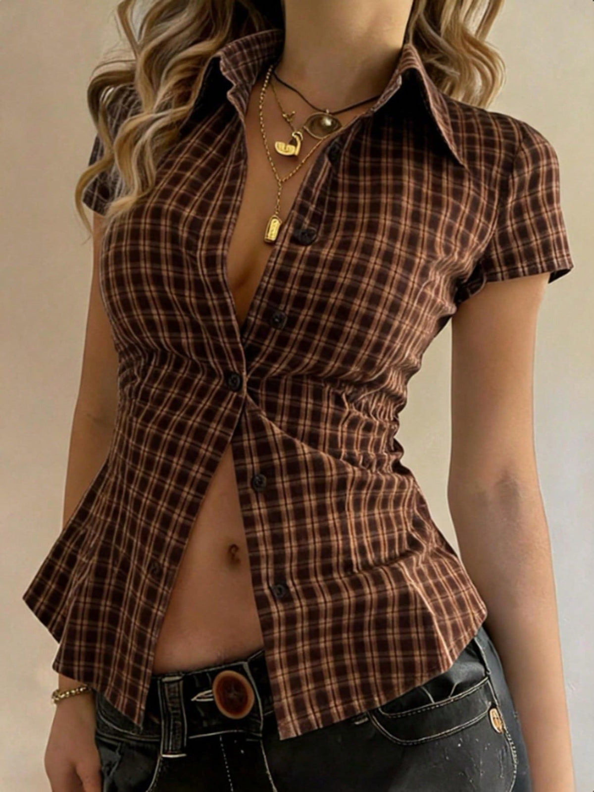 Women's Retro Plaid Short Sleeve Shirt