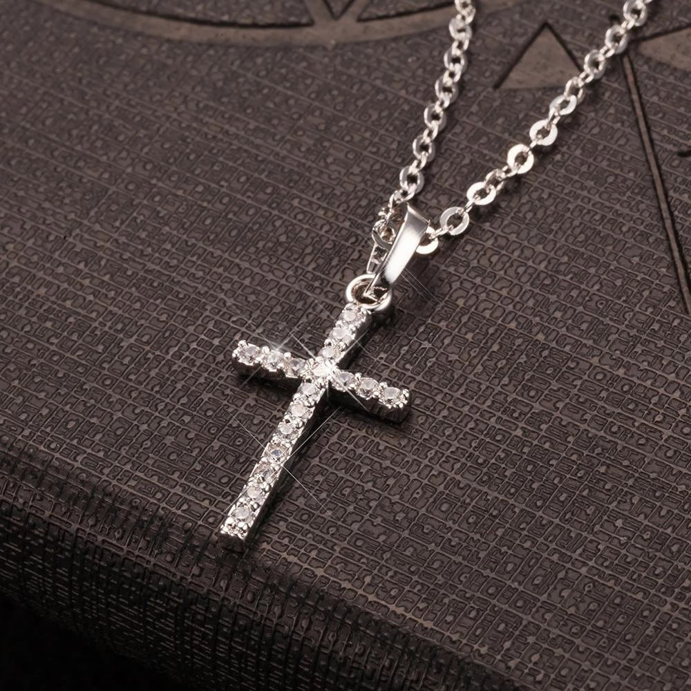 Diamond Cross Pendant Alloy Necklace