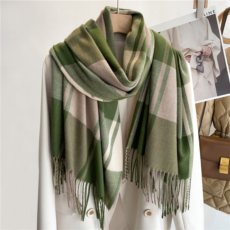 Cashmere Tartan Plaid Scarf with long tassel