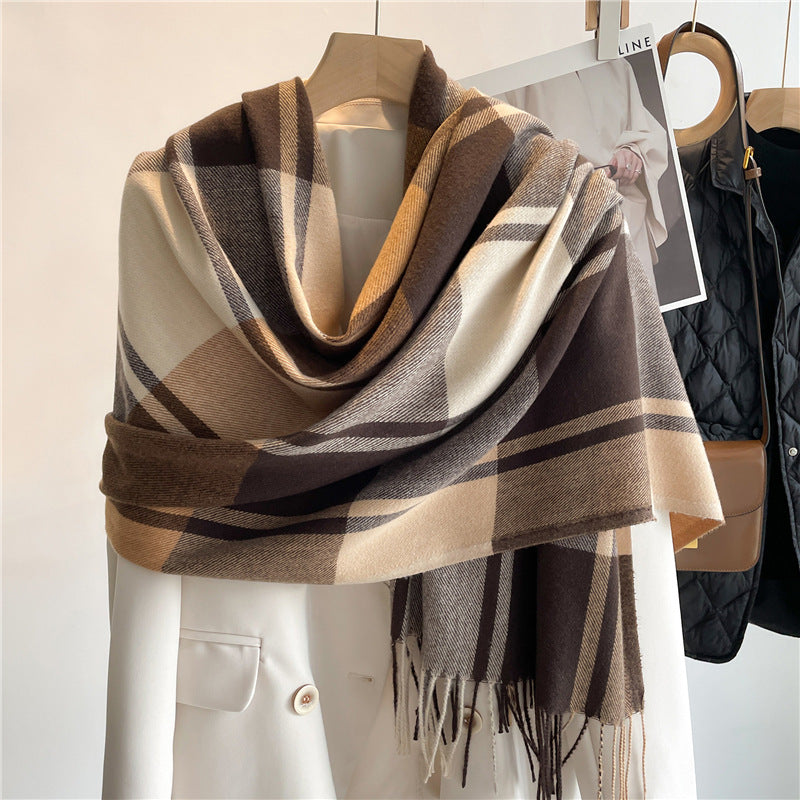 Cashmere Tartan Plaid Scarf with long tassel