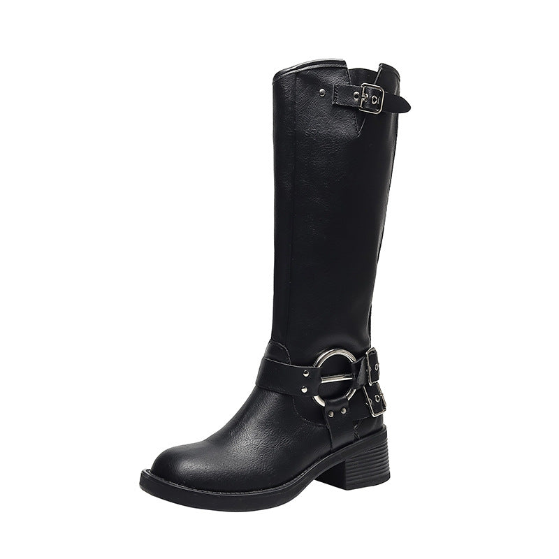 Women's Buckle Down Boots Knee High Boots