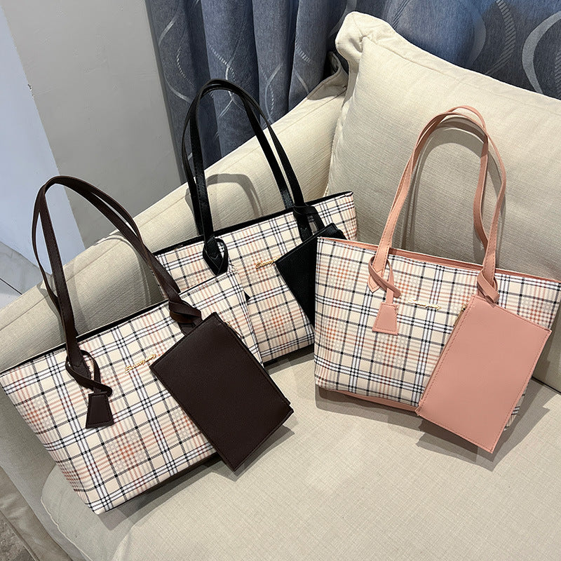 Plaid Printed Tote Bag Set