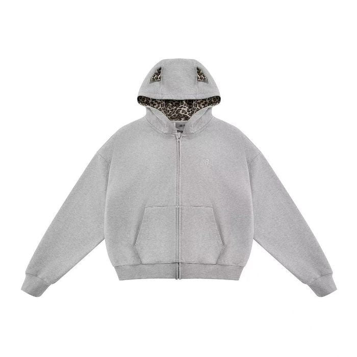 Leopard Print Women Hooded Cardigan Jacket