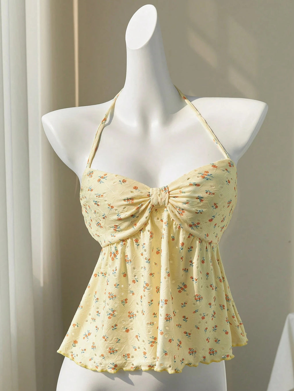 Floral Lace-Up Babydoll Camisole Top