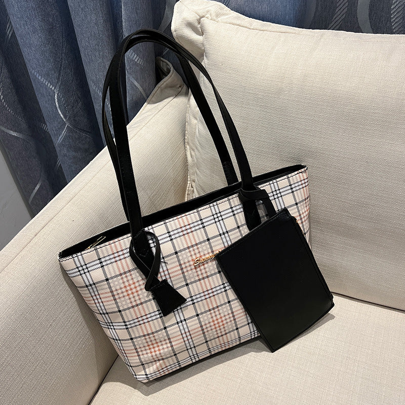 Plaid Printed Tote Bag Set