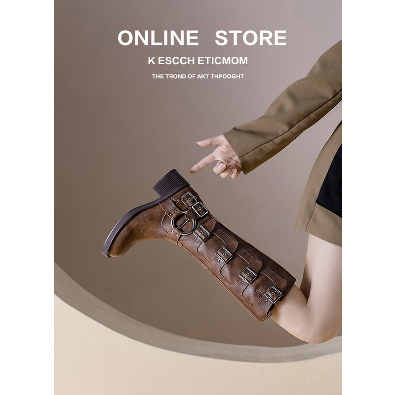 Women's Buckle Down Boots Knee High Boots