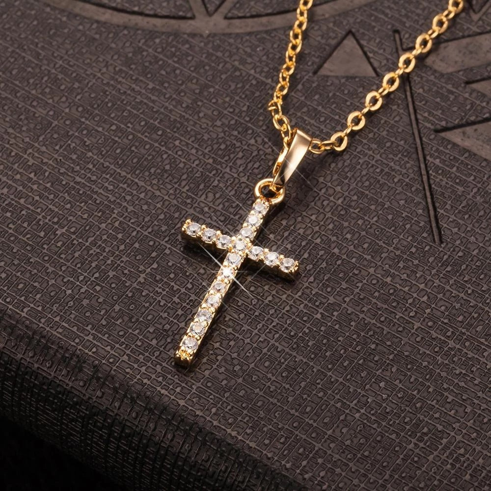 Diamond Cross Pendant Alloy Necklace