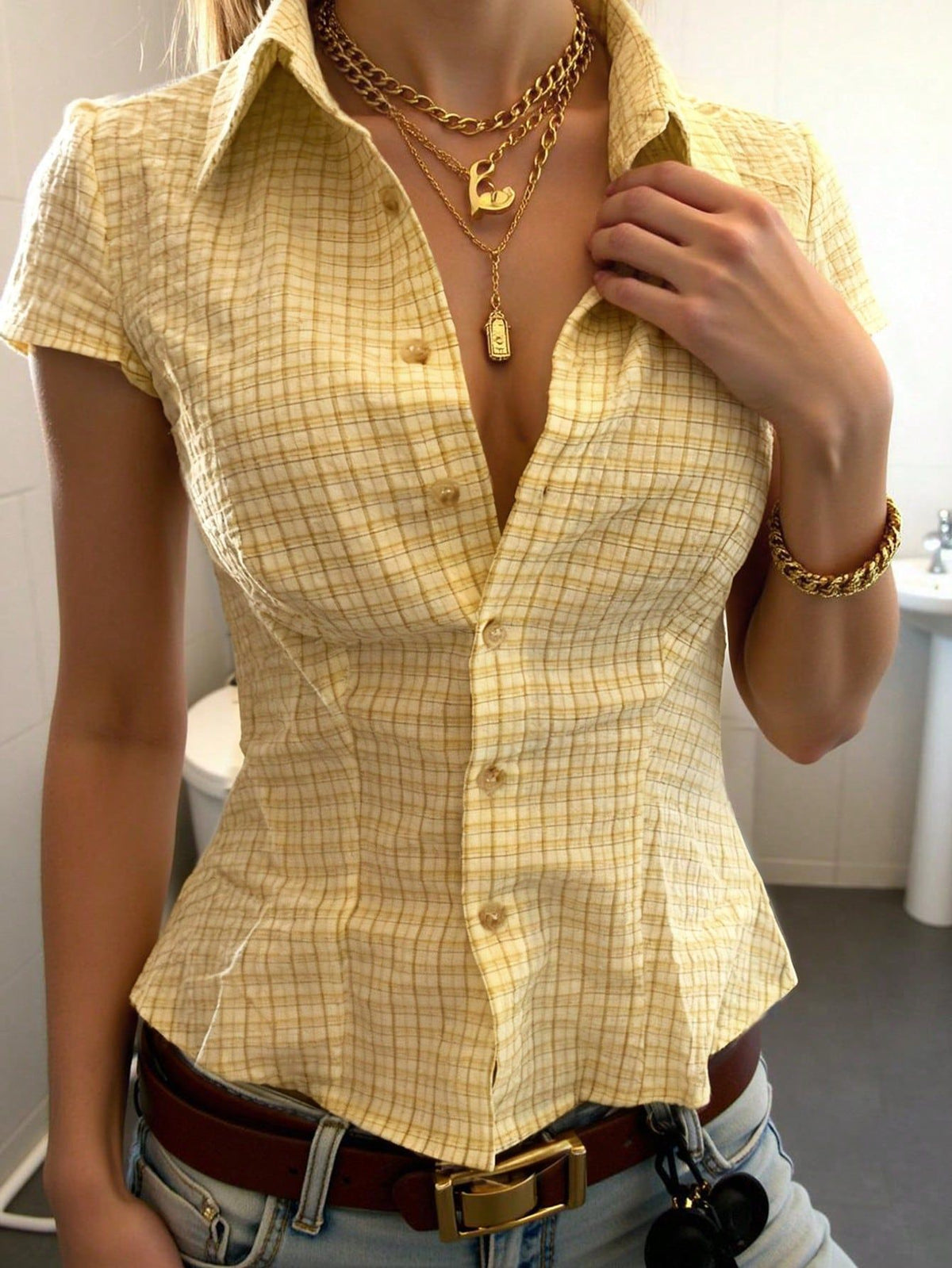 Women's Retro Plaid Short Sleeve Shirt