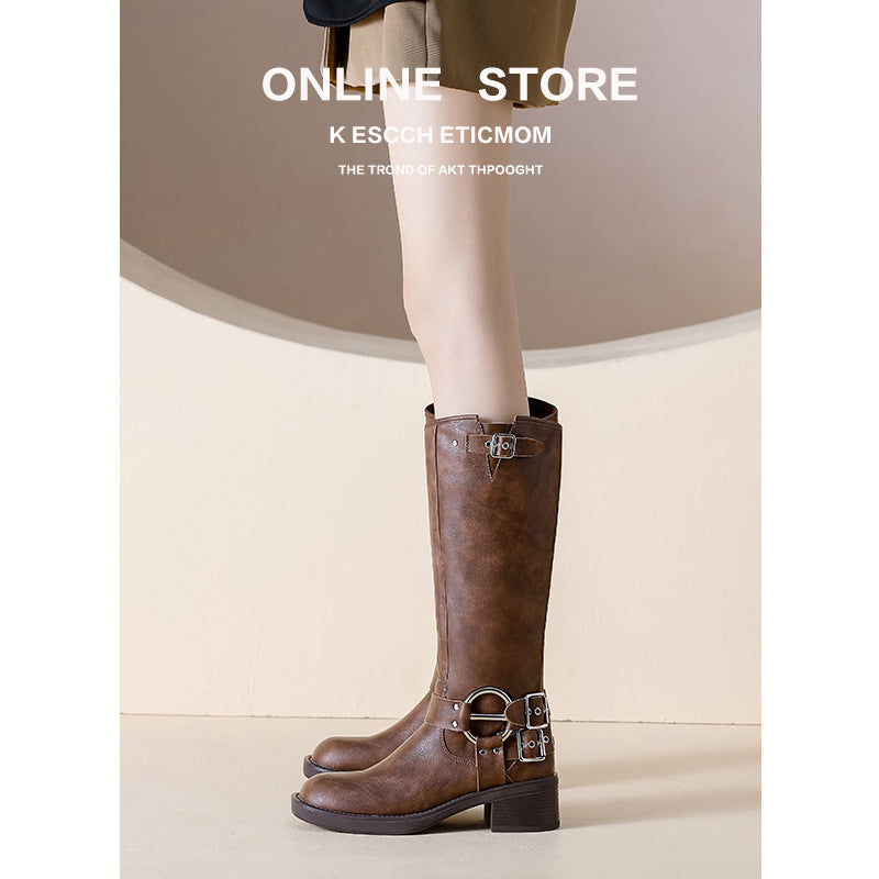 Women's Buckle Down Boots Knee High Boots
