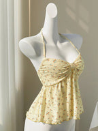 Floral Lace-Up Babydoll Camisole Top