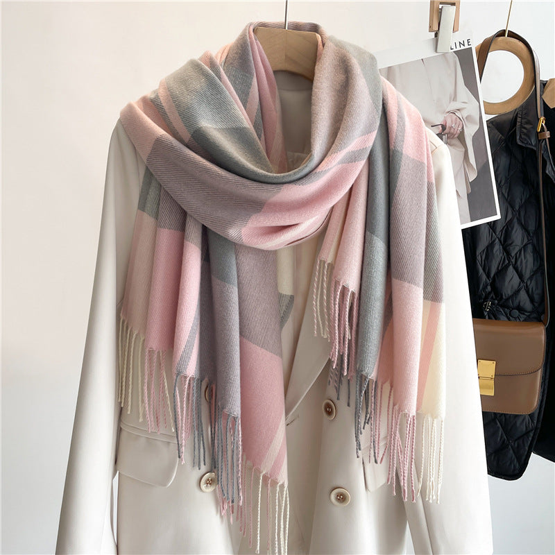 Cashmere Tartan Plaid Scarf with long tassel
