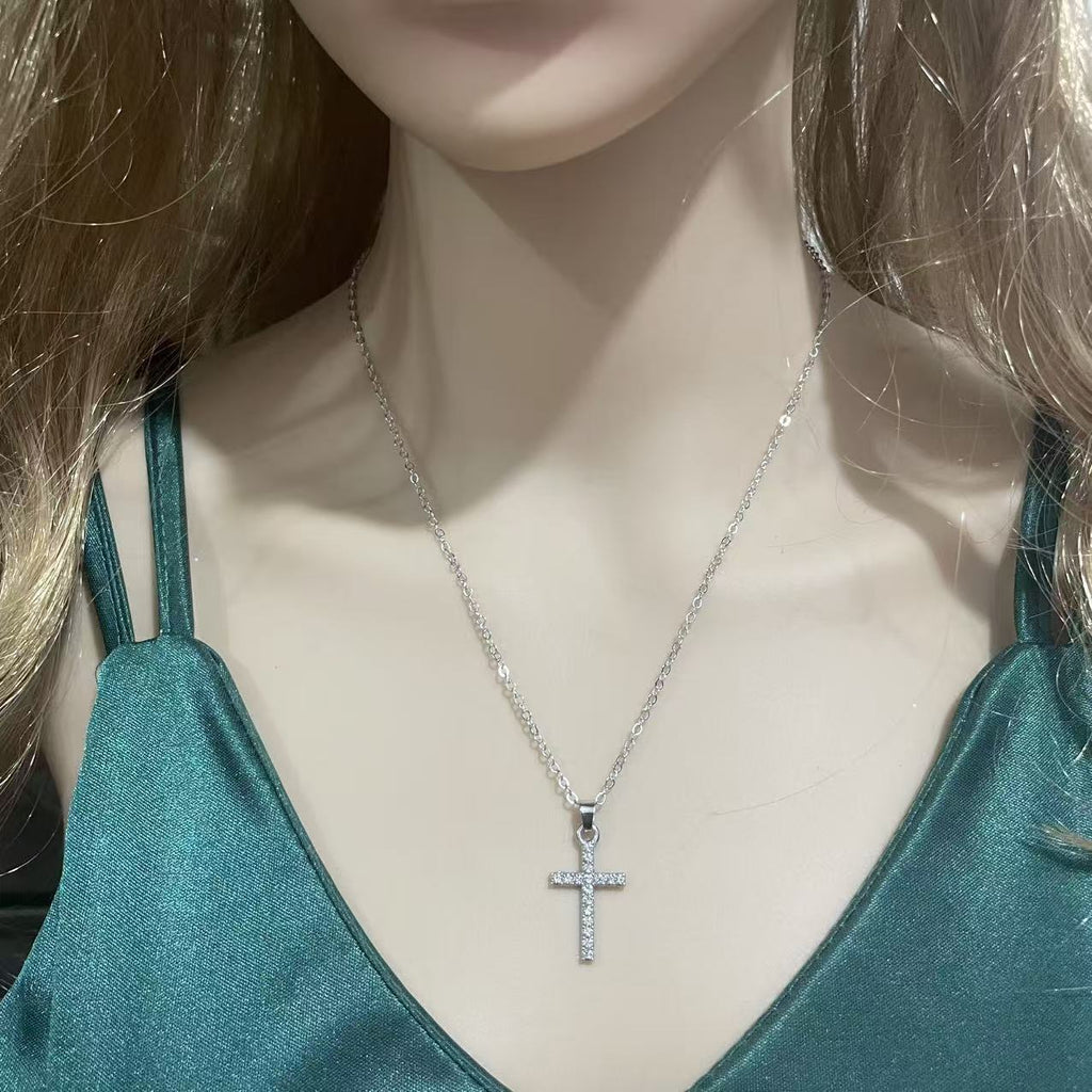 Diamond Cross Pendant Alloy Necklace