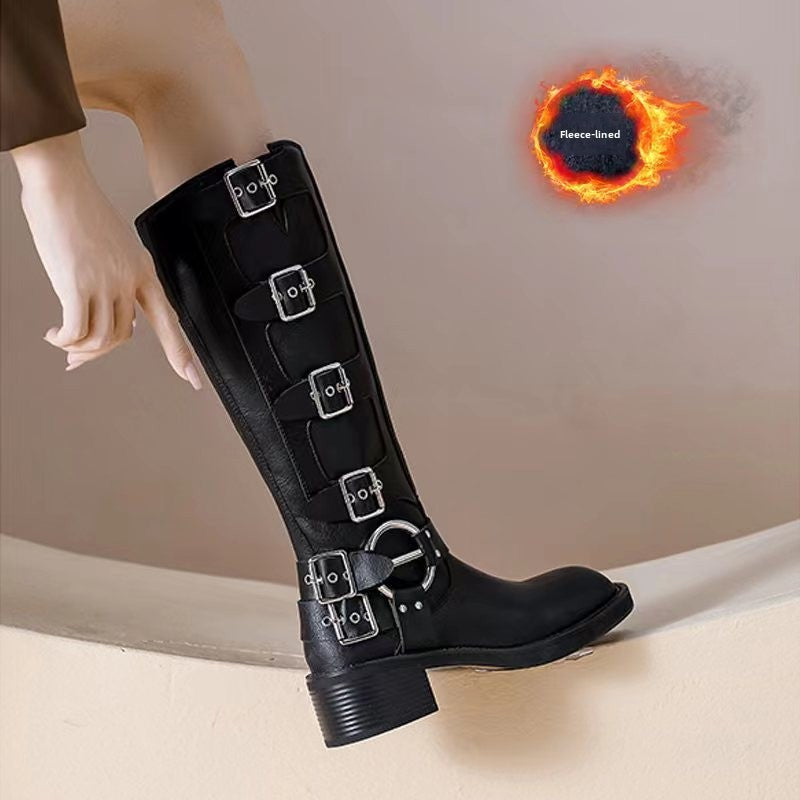 Women's Buckle Down Boots Knee High Boots