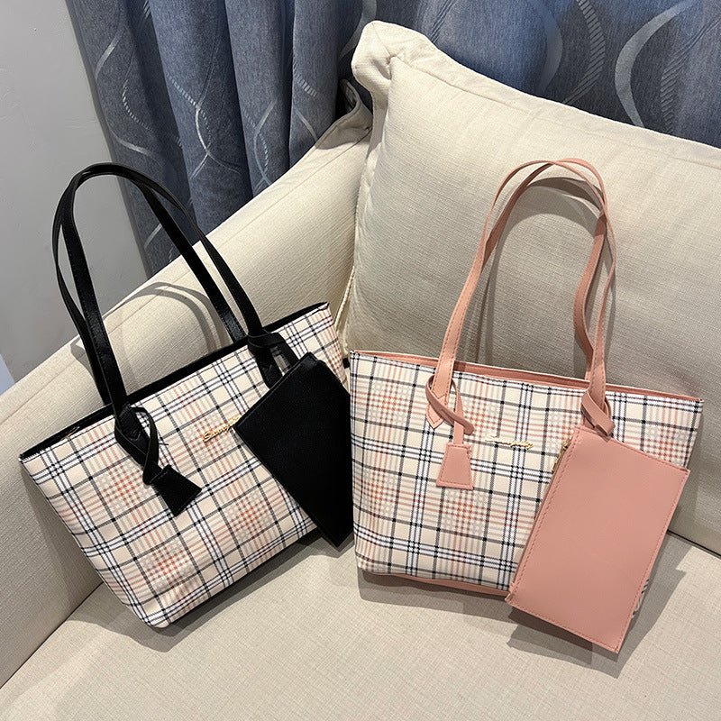 Plaid Printed Tote Bag Set