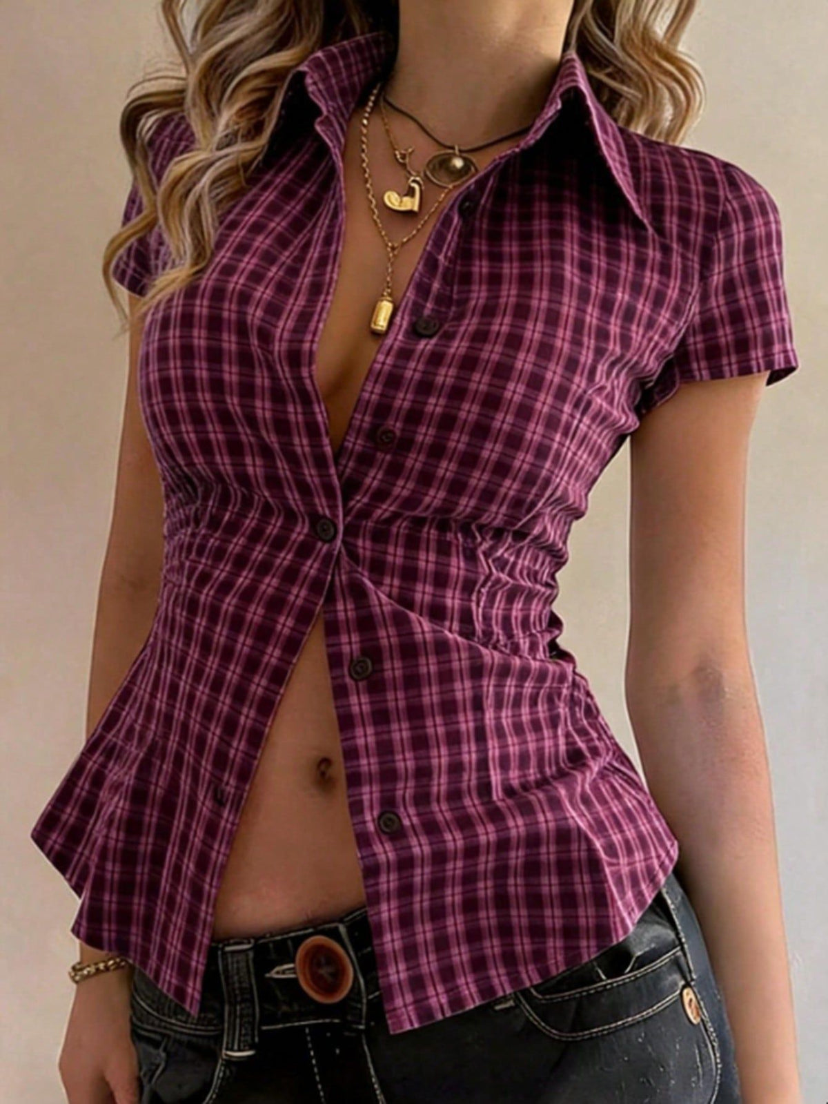 Women's Retro Plaid Short Sleeve Shirt