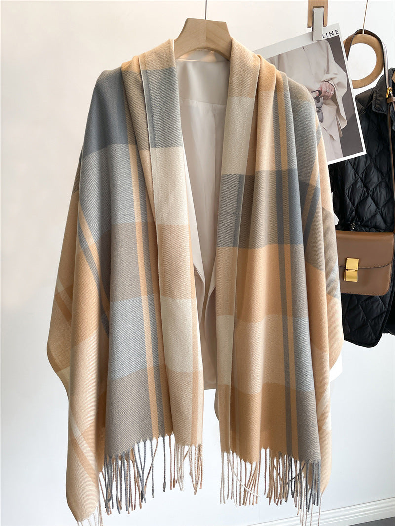 Cashmere Tartan Plaid Scarf with long tassel