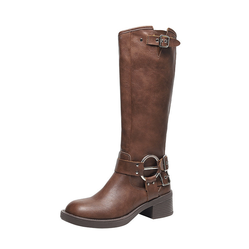 Women's Buckle Down Boots Knee High Boots