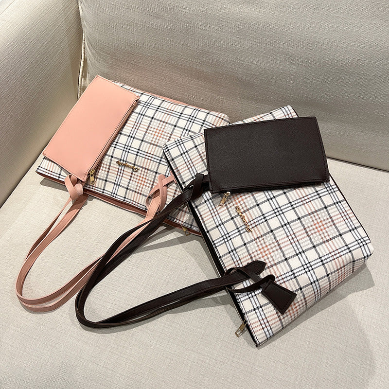 Plaid Printed Tote Bag Set