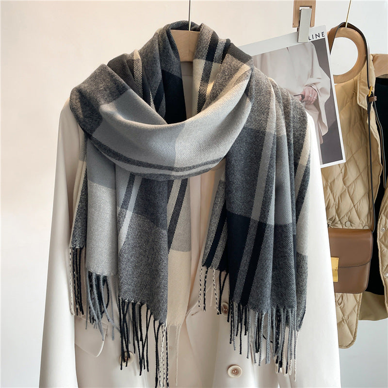 Cashmere Tartan Plaid Scarf with long tassel