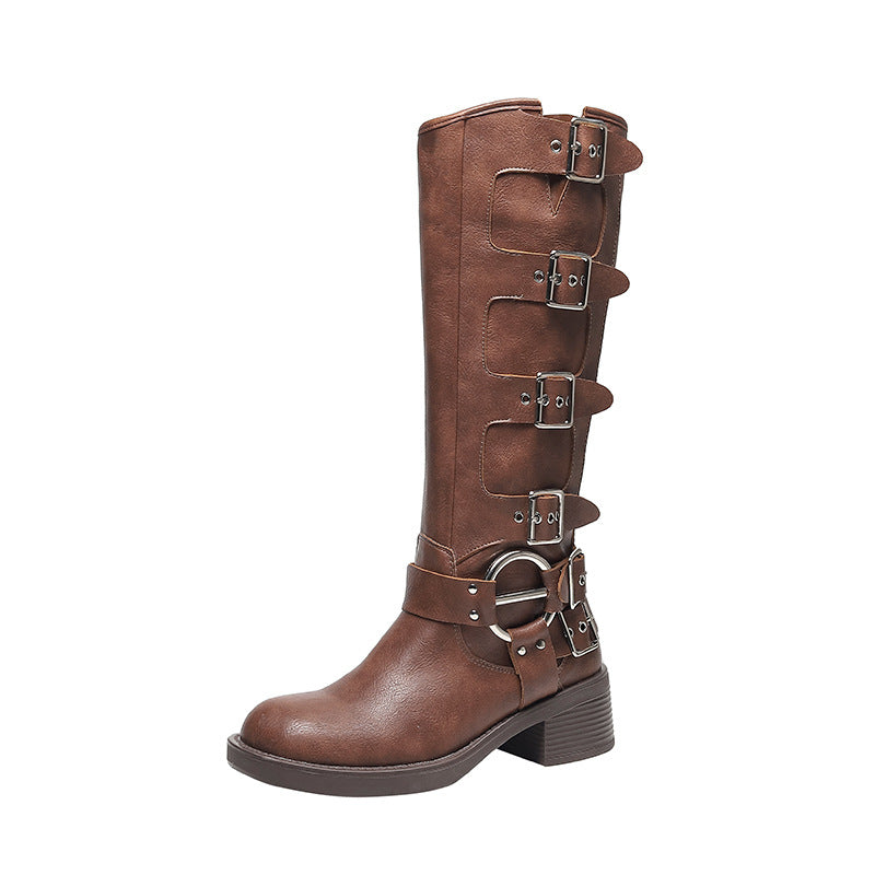Women's Buckle Down Boots Knee High Boots