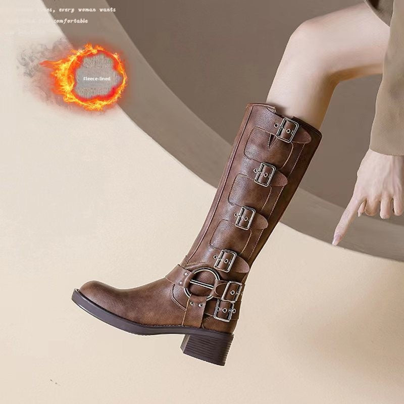 Women's Buckle Down Boots Knee High Boots