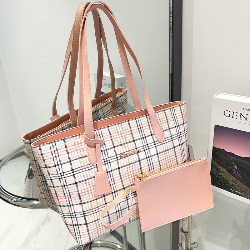 Plaid Printed Tote Bag Set